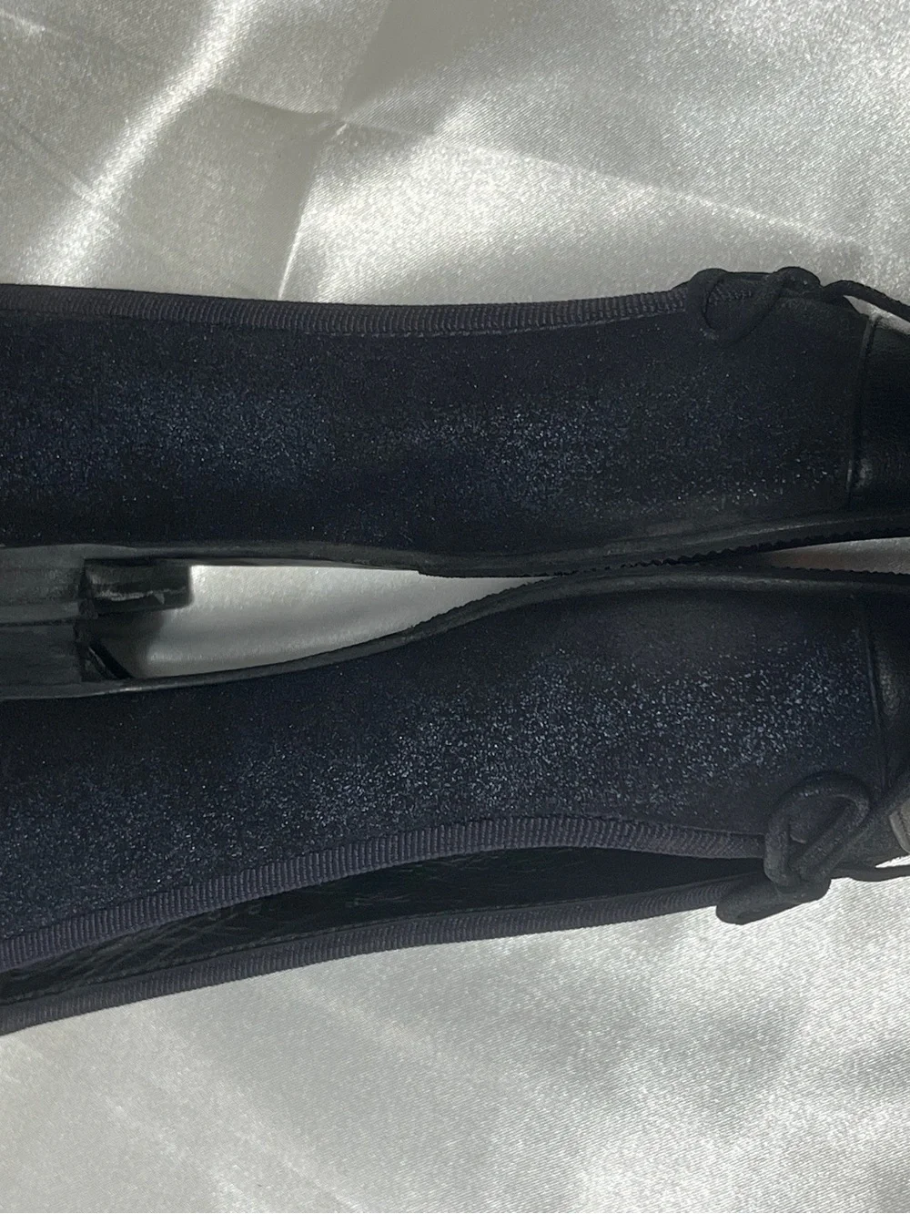 CHANEL Black Cap-Toe navy suede Ballet Flats with CC Logo
